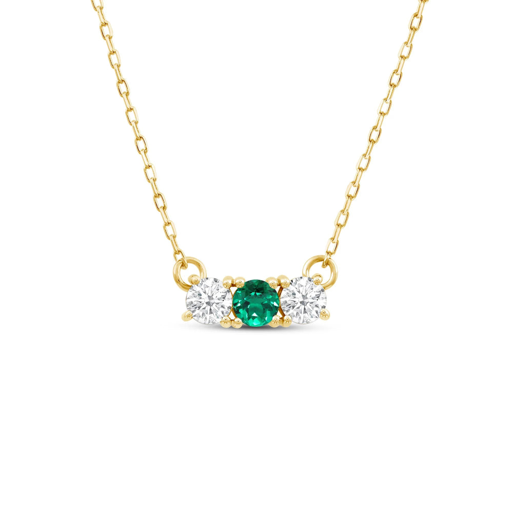 Emerald And Diamond Dainty Three Stone NecklaceTest Drashya with 14KT Yellow Gold Cut Diamond in 14KT Yellow Gold view 2
