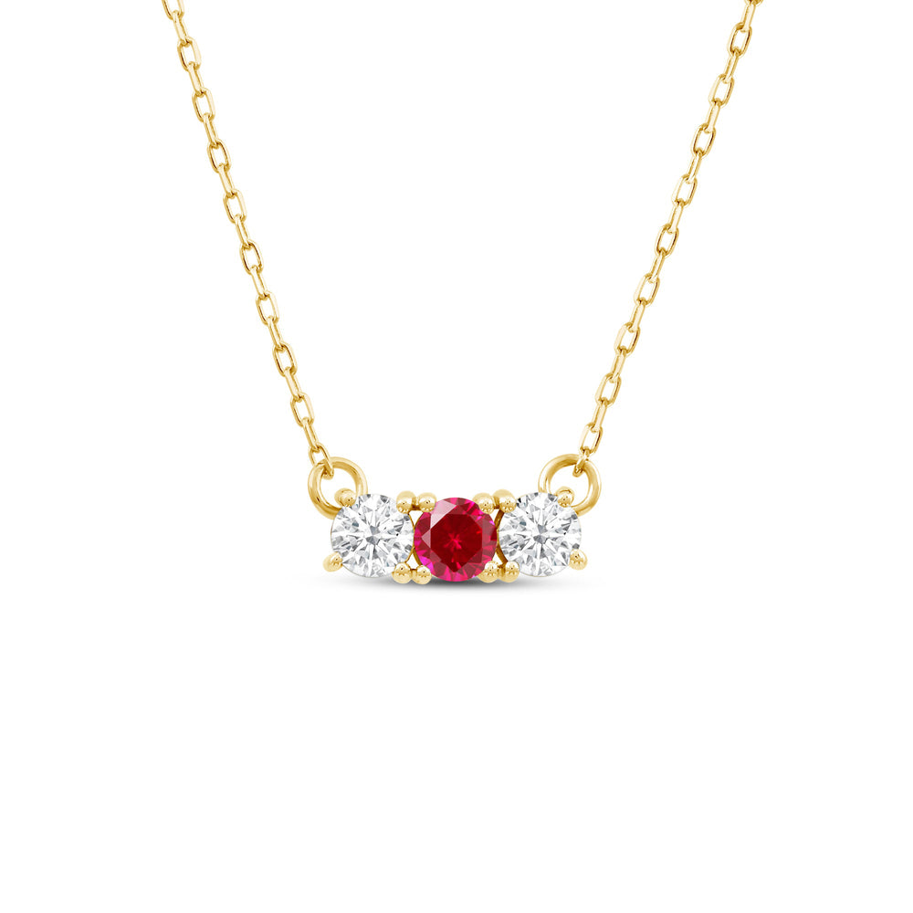 Ruby and Diamond Dainty Three Stone Necklace with 14KT Yellow Gold Cut Diamond in 14KT Yellow Gold view 1
