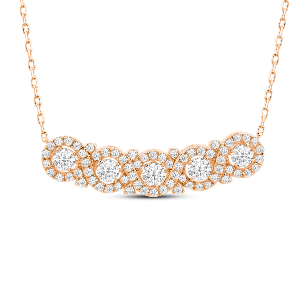Halo Vintage Linked Five Stone Necklace with 14KT Rose Gold / Lab / 1 1/4 Cut Diamond in 14KT Rose Gold / Lab / 1 1/4 view 1
