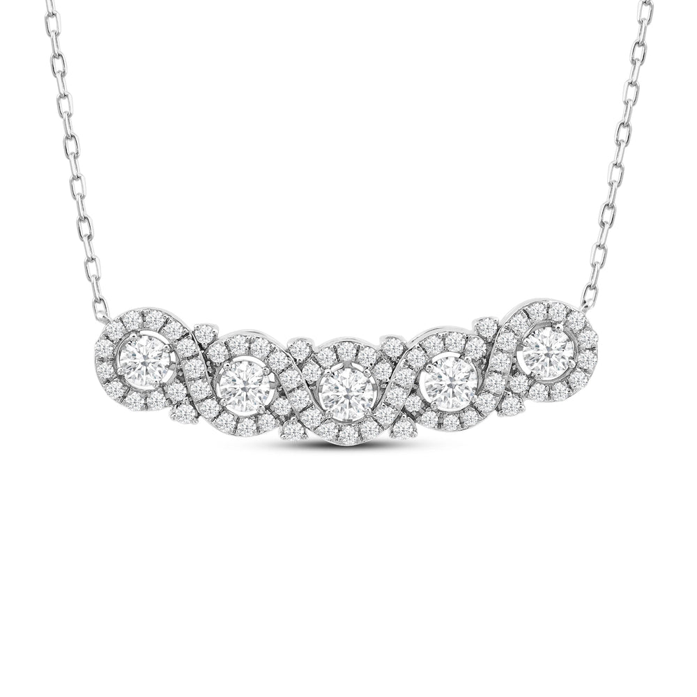 Halo Vintage Linked Five Stone Necklace with 14KT White Gold / Lab / 1 1/4 Cut Diamond in 14KT White Gold / Lab / 1 1/4 view 1
