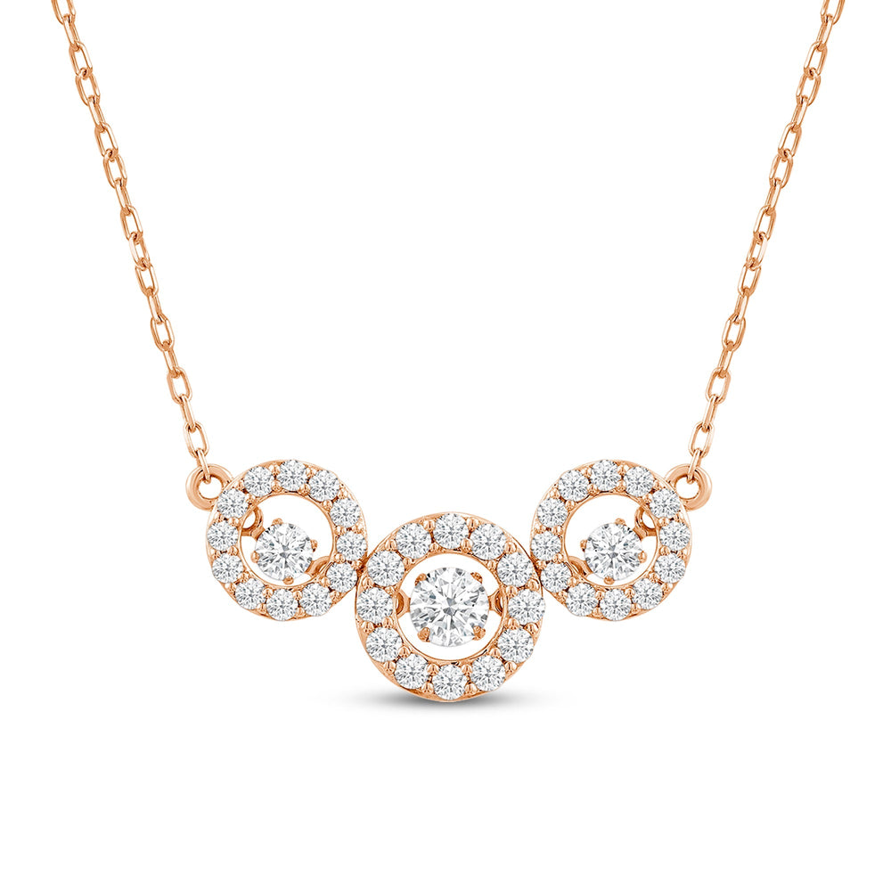 Dancing Diamonds Three Stone Halo Necklace with 14KT Rose Gold / Lab / 9/10 Cut Diamond in 14KT Rose Gold / Lab / 9/10 view 2
