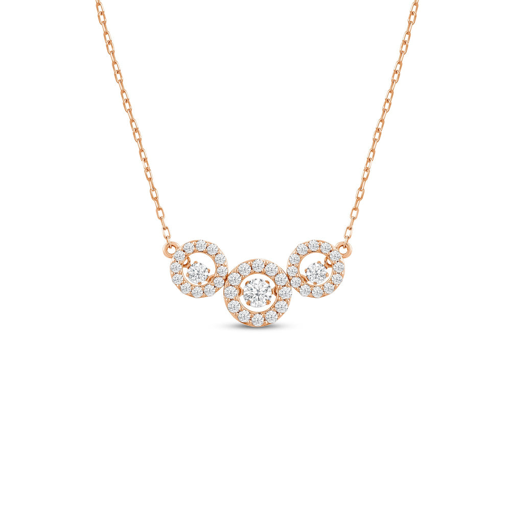 Dancing Diamonds Three Stone Halo Necklace with 14KT Rose Gold / Lab / 9/10 Cut Diamond in 14KT Rose Gold / Lab / 9/10 view 1
