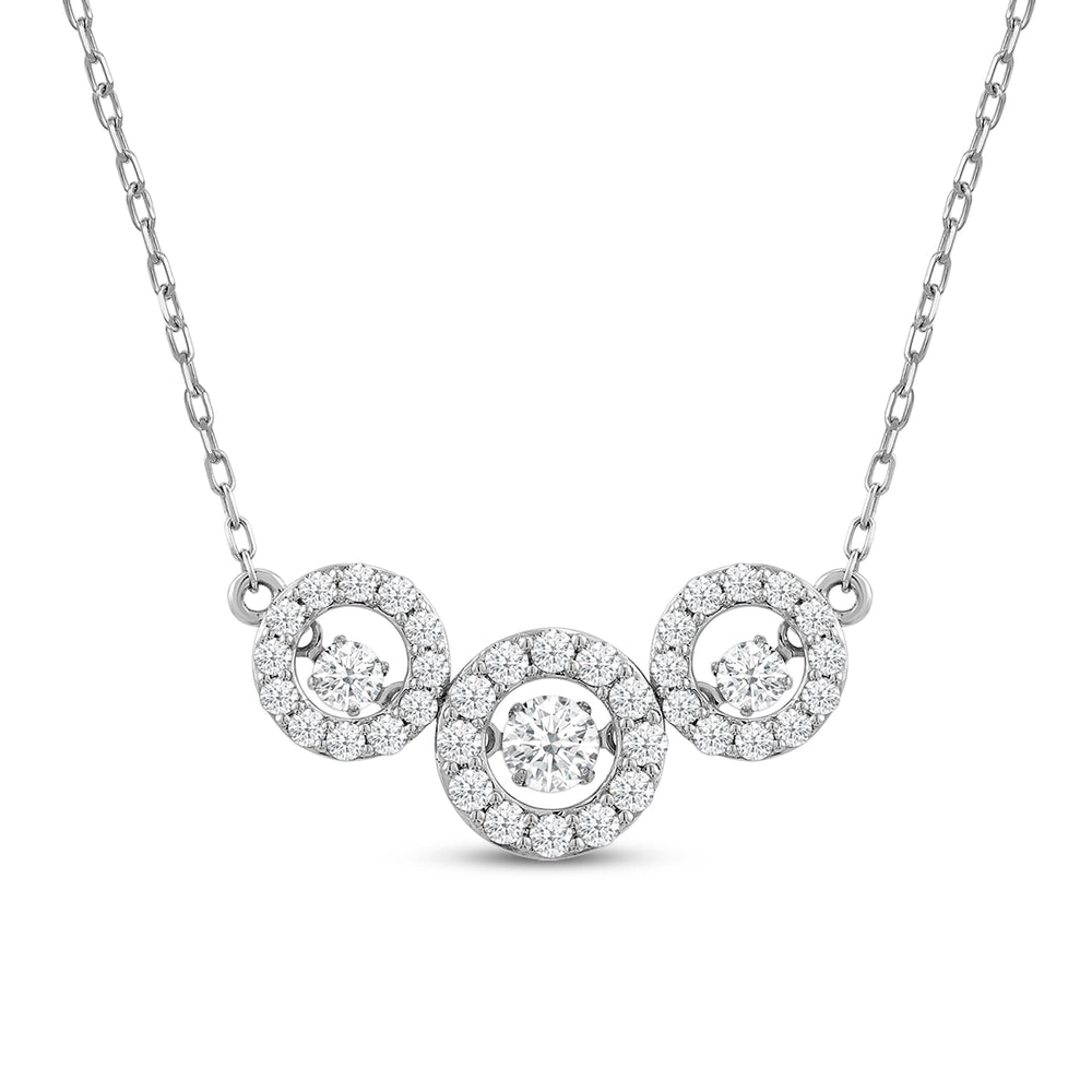 Dancing Diamonds Three Stone Halo Necklace with 14KT White Gold / Lab / 9/10 Cut Diamond in 14KT White Gold / Lab / 9/10 view 2

