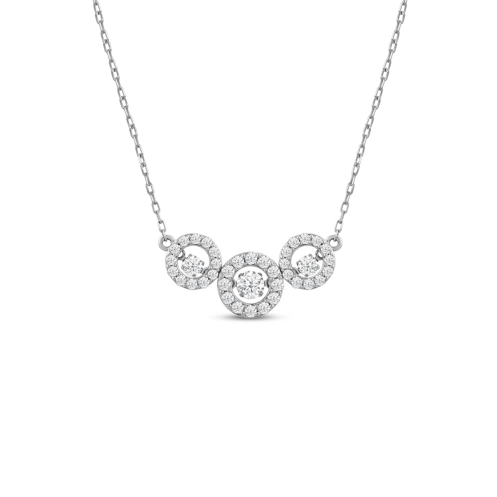 Dancing Diamonds Three Stone Halo Necklace with 14KT White Gold / Lab / 9/10 Cut Diamond in 14KT White Gold / Lab / 9/10 view 1
