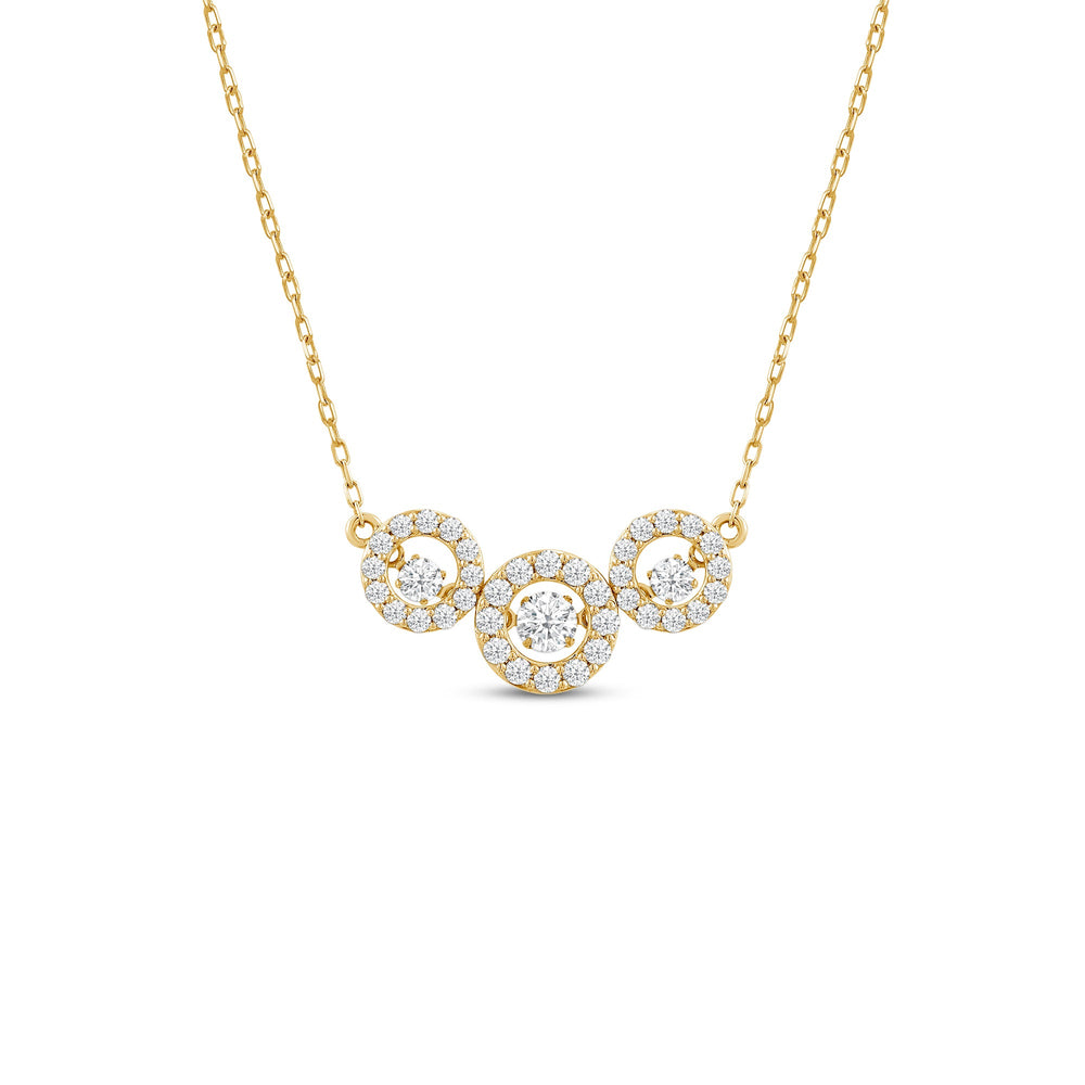 Dancing Diamonds Three Stone Halo Necklace with 14KT Yellow Gold / Lab / 9/10 Cut Diamond in 14KT Yellow Gold / Lab / 9/10 view 1
