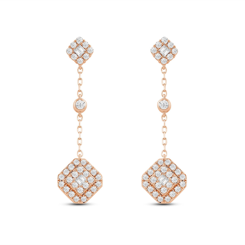 Composite Halo Metal Bead Punctuated Dangle Diamond Fashion Earrings with 14KT Rose Gold / Lab / 3/4 Cut Diamond in 14KT Rose Gold / Lab / 3/4 view 1
