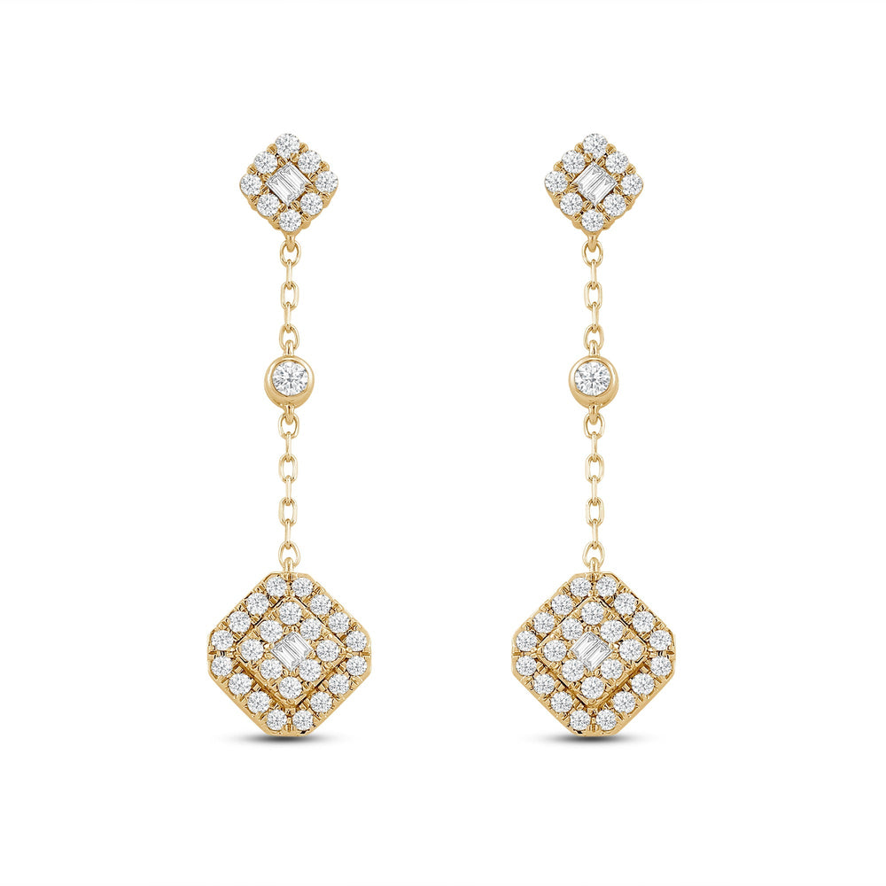 Composite Halo Metal Bead Punctuated Dangle Diamond Fashion Earrings with 14KT Yellow Gold / Lab / 3/4 Cut Diamond in 14KT Yellow Gold / Lab / 3/4 view 1
