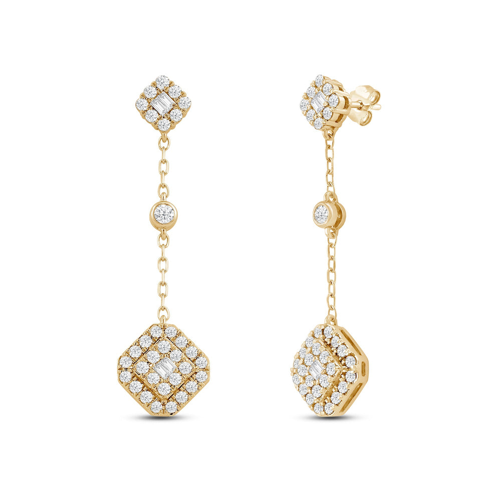 Composite Halo Metal Bead Punctuated Dangle Diamond Fashion Earrings with 14KT Yellow Gold / Lab / 3/4 Cut Diamond in 14KT Yellow Gold / Lab / 3/4 view 2
