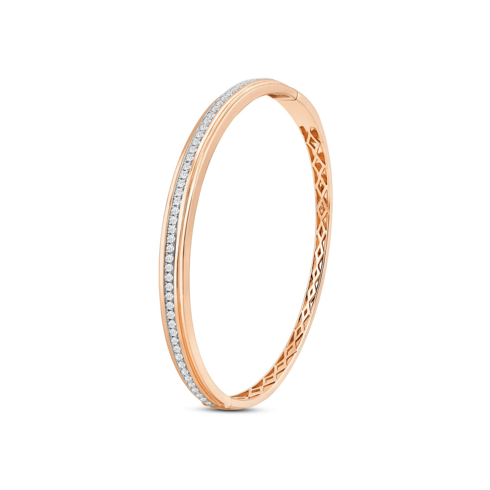 Classic Pave Grooved Edges Diamond Bangle with Lab Cut Diamond in 14KT Rose Gold view 4
