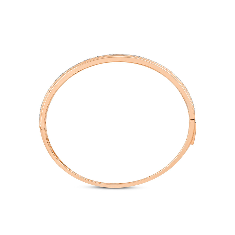 Classic Pave Grooved Edges Diamond Bangle with Lab Cut Diamond in 14KT Rose Gold view 2
