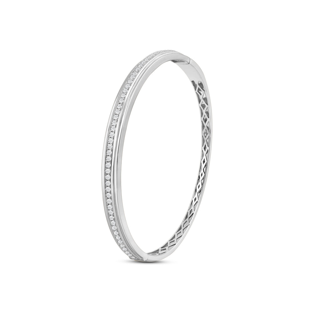Classic Pave Grooved Edges Diamond Bangle with Lab Cut Diamond in 14KT White Gold view 4
