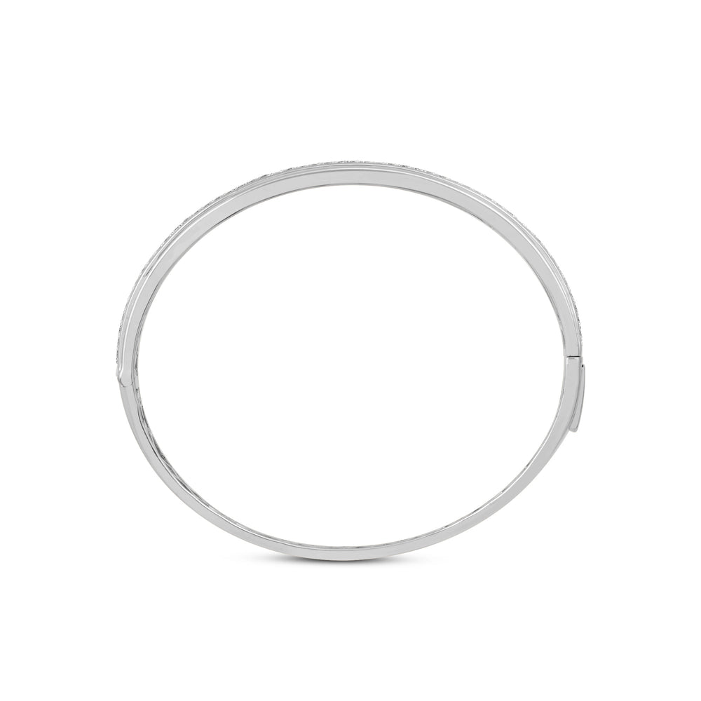 Classic Pave Grooved Edges Diamond Bangle with Lab Cut Diamond in 14KT White Gold view 2
