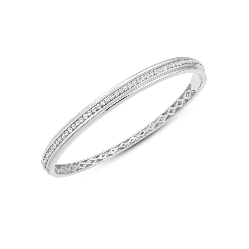 Classic Pave Grooved Edges Diamond Bangle with Lab Cut Diamond in 14KT White Gold view 3

