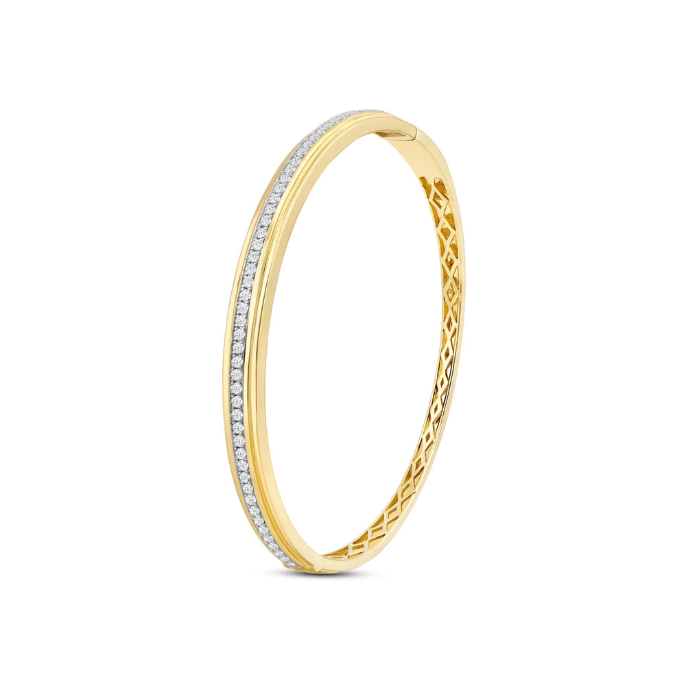 Classic Pave Grooved Edges Diamond Bangle with Lab Cut Diamond in 14KT Yellow Gold view 4
