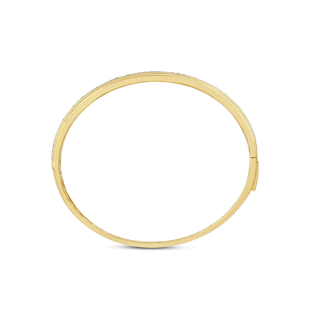 Classic Pave Grooved Edges Diamond Bangle with Lab Cut Diamond in 14KT Yellow Gold view 2
