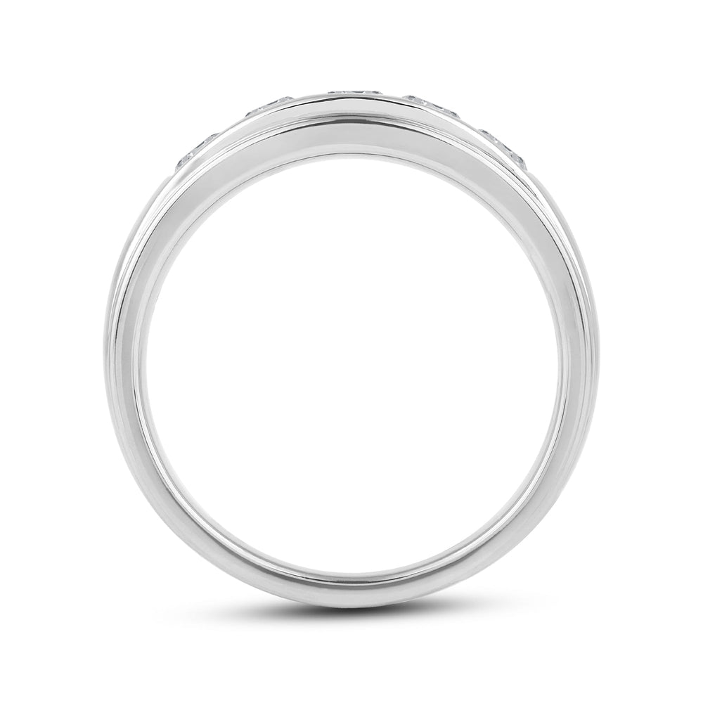 Two-Tone Channel Set 5 Stone Diamond Ring with Platinum / Lab / 1 Cut Diamond in 14KT Platinum / Lab / 1 view 4
