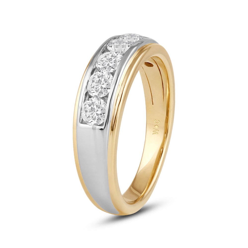 Two-Tone Channel Set 5 Stone Diamond Ring with 18KT Yellow Gold / Lab / 1 Cut Diamond in 14KT Yellow Gold / Lab / 1 view 3
