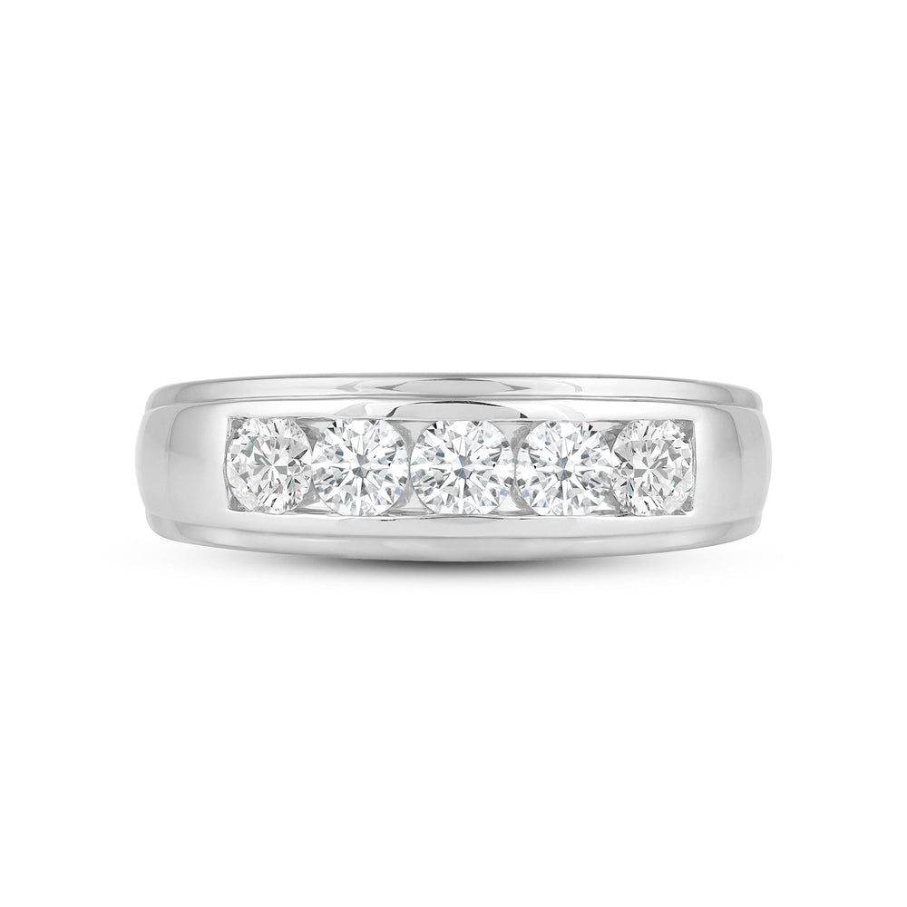 Two-Tone Channel Set 5 Stone Diamond Ring with Platinum / Lab / 1 Cut Diamond in 14KT Platinum / Lab / 1 view 1

