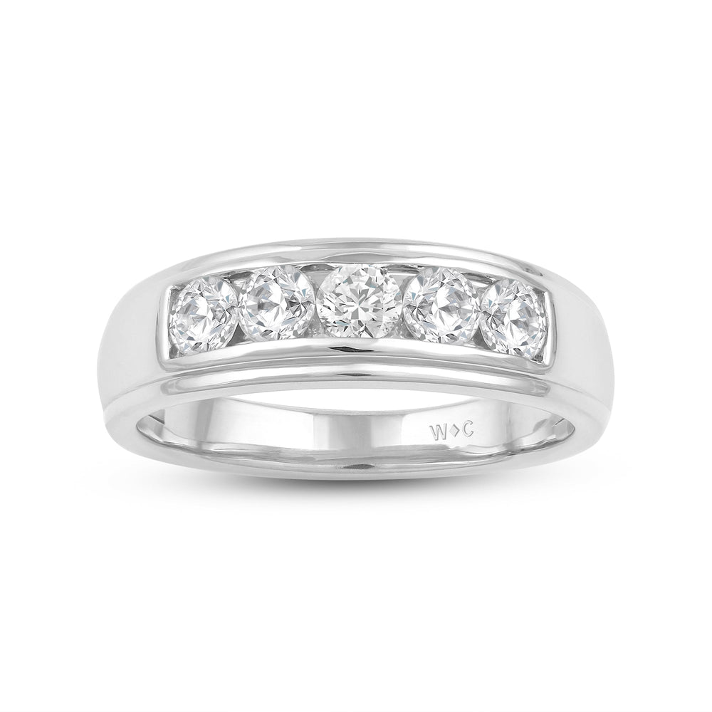 Two-Tone Channel Set 5 Stone Diamond Ring with Platinum / Lab / 1 Cut Diamond in 14KT Platinum / Lab / 1 view 2
