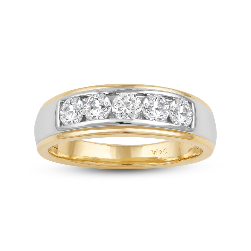 Two-Tone Channel Set 5 Stone Diamond Ring with 18KT Yellow Gold / Lab / 1 Cut Diamond in 14KT Yellow Gold / Lab / 1 view 2
