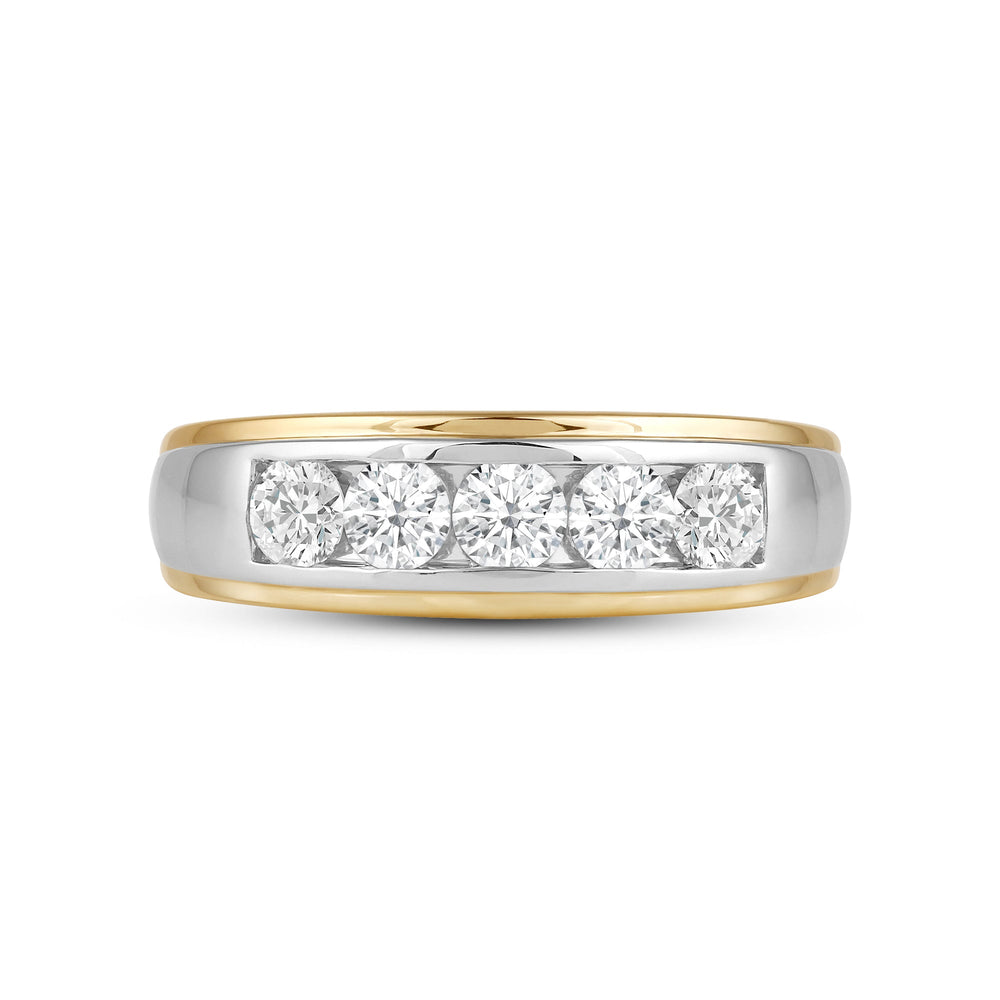 Two-Tone Channel Set 5 Stone Diamond Ring with 18KT Yellow Gold / Lab / 1 Cut Diamond in 14KT Yellow Gold / Lab / 1 view 1
