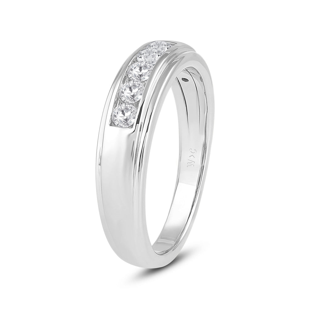Two-Tone Channel Set 5 Stone Diamond Ring with Jan Cut Diamond in 14KT Platinum / Lab / 02 view 3
