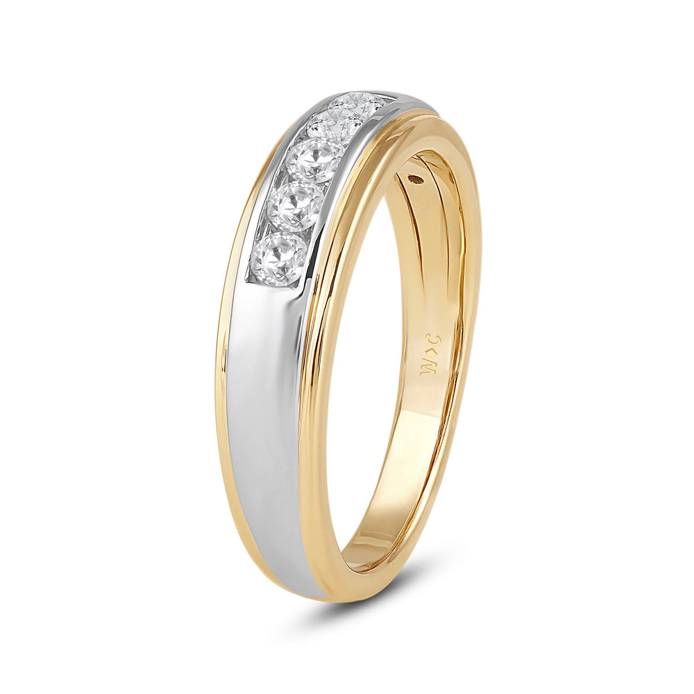 Two-Tone Channel Set 5 Stone Diamond Ring with Jan Cut Diamond in 14KT Yellow Gold / Lab / 02 view 3

