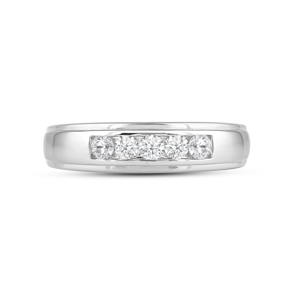 Two-Tone Channel Set 5 Stone Diamond Ring with Jan Cut Diamond in 14KT Platinum / Lab / 02 view 1
