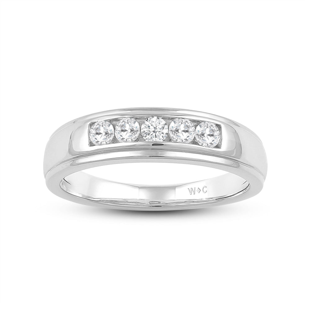 Two-Tone Channel Set 5 Stone Diamond Ring with Jan Cut Diamond in 14KT Platinum / Lab / 02 view 2
