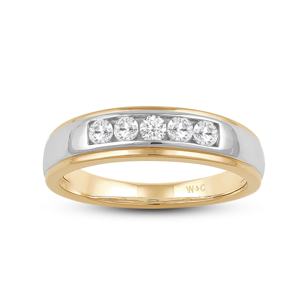 Two-Tone Channel Set 5 Stone Diamond Ring with Jan Cut Diamond in 14KT Yellow Gold / Lab / 02 view 2
