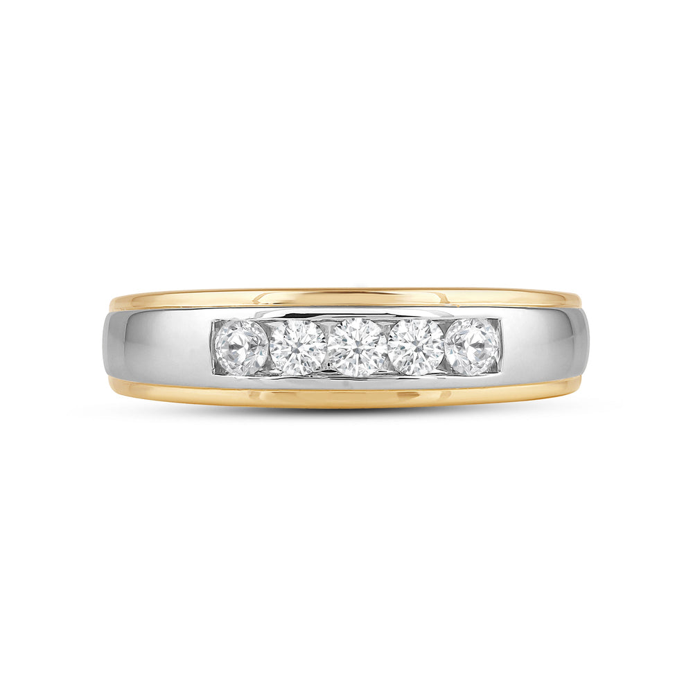 Two-Tone Channel Set 5 Stone Diamond Ring with Jan Cut Diamond in 14KT Yellow Gold / Lab / 02 view 1
