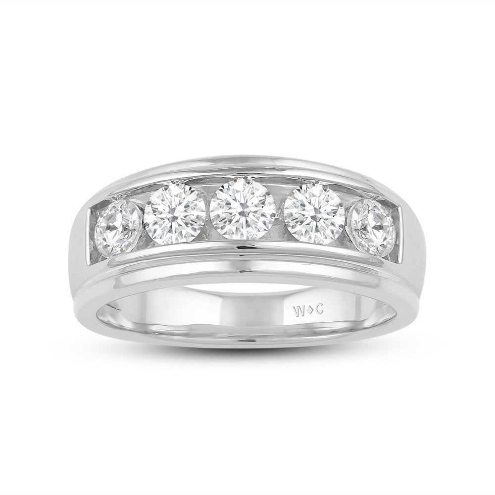 Two-Tone Channel Set 5 Stone Diamond Ring with Platinum / Lab / 1 1/2 Cut Diamond in 14KT Platinum / Lab / 1 1/2 view 2
