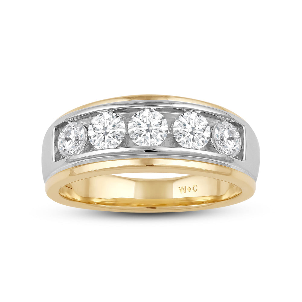 Two-Tone Channel Set 5 Stone Diamond Ring with 18KT Yellow Gold / Lab / 1 1/2 Cut Diamond in 14KT Yellow Gold / Lab / 1 1/2 view 2
