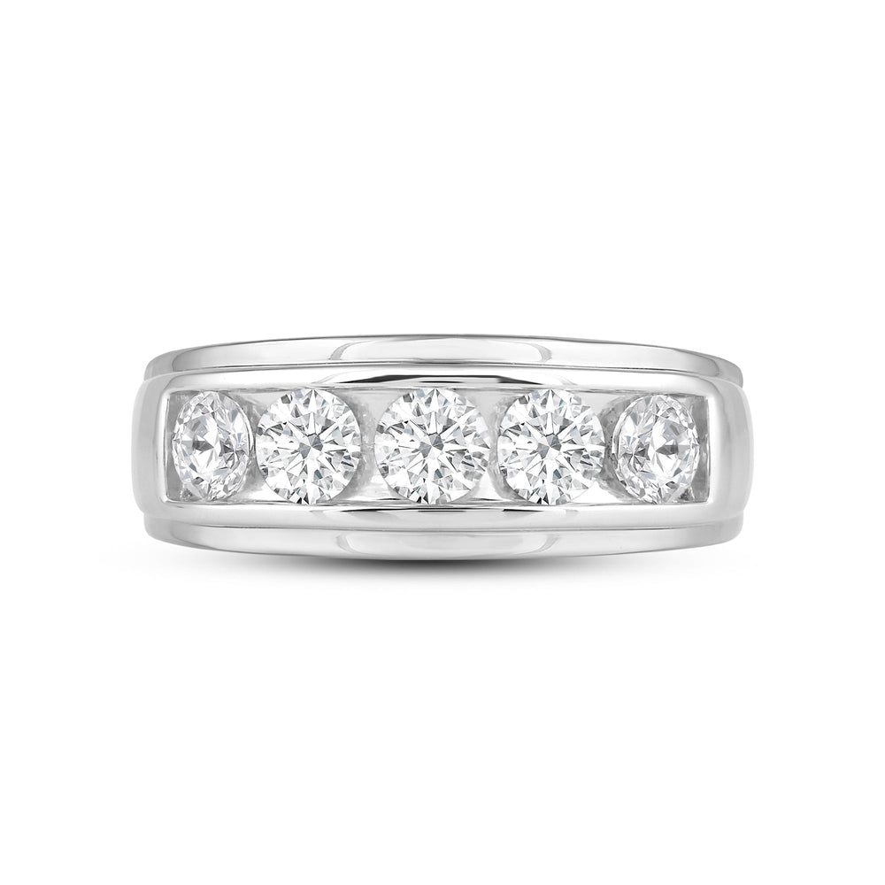 Two-Tone Channel Set 5 Stone Diamond Ring with Platinum / Lab / 1 1/2 Cut Diamond in 14KT Platinum / Lab / 1 1/2 view 1
