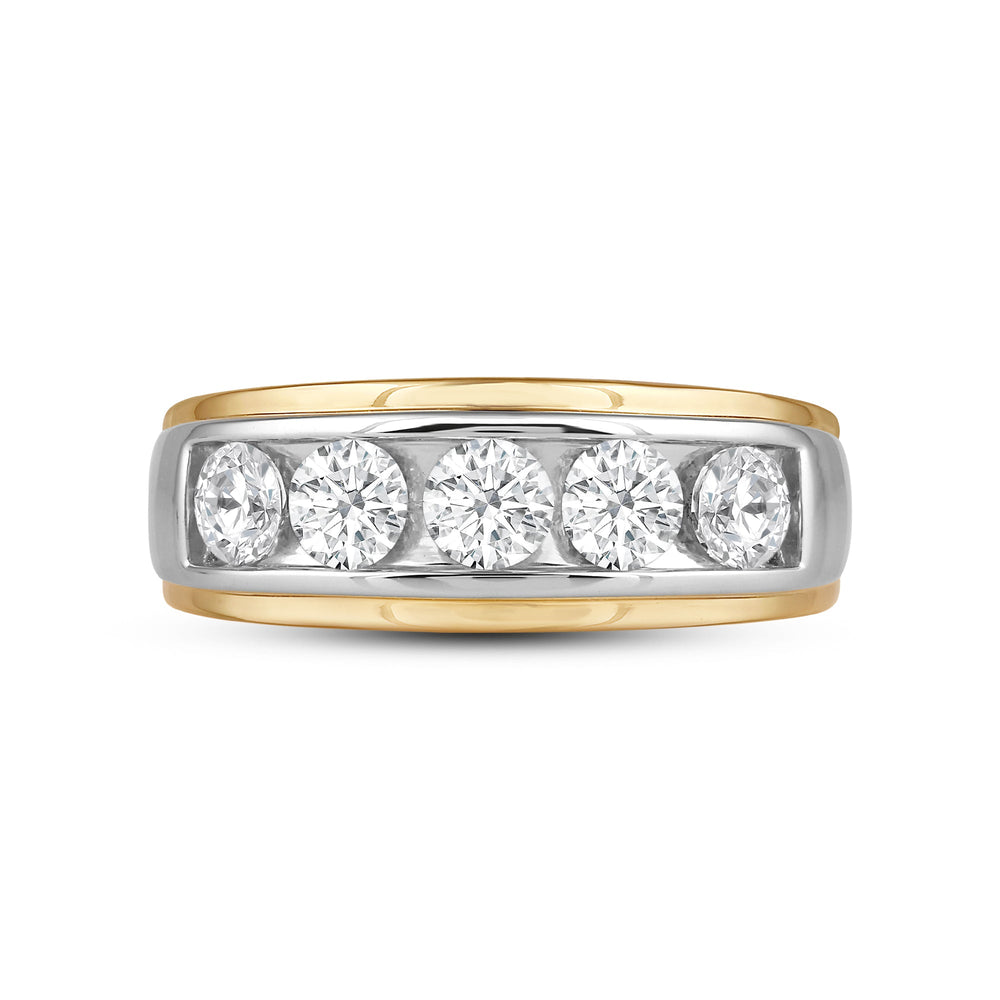 Two-Tone Channel Set 5 Stone Diamond Ring with 18KT Yellow Gold / Lab / 1 1/2 Cut Diamond in 14KT Yellow Gold / Lab / 1 1/2 view 1

