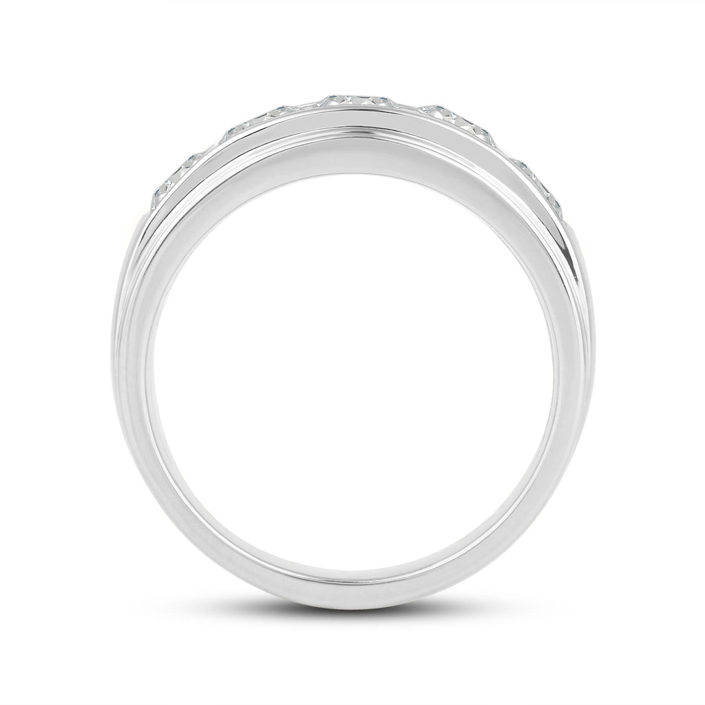Two-Tone Channel Set 5 Stone Diamond Ring with Platinum / Lab / 2 Cut Diamond in 14KT Platinum / Lab / 2 view 4

