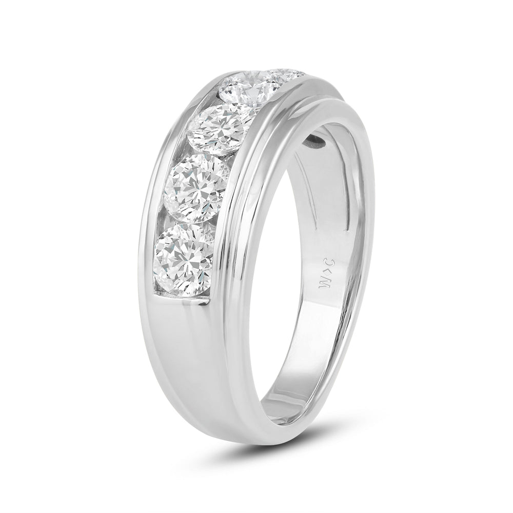 Two-Tone Channel Set 5 Stone Diamond Ring with Platinum / Lab / 2 Cut Diamond in 14KT Platinum / Lab / 2 view 3
