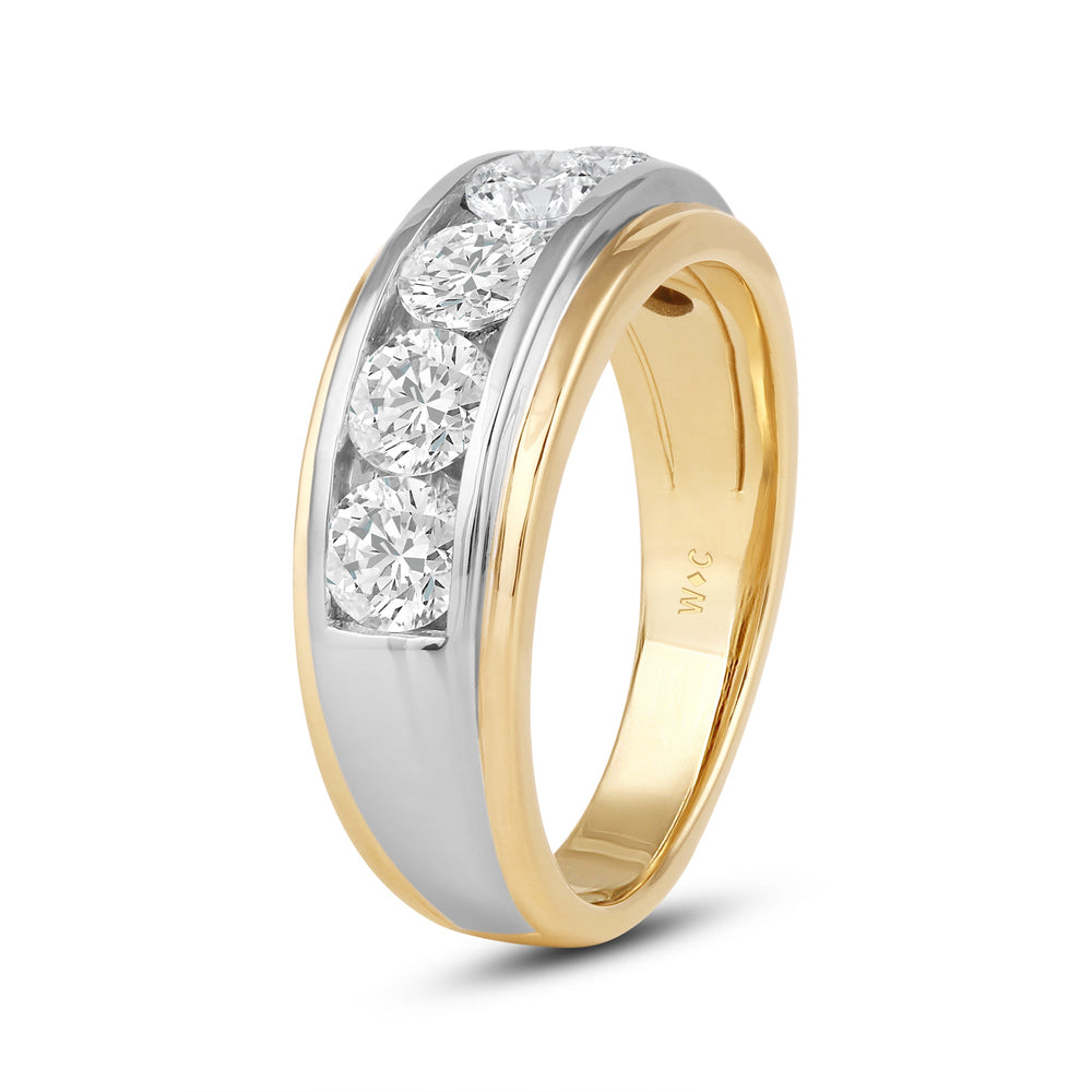 Two-Tone Channel Set 5 Stone Diamond Ring with 18KT Yellow Gold / Lab / 2 Cut Diamond in 14KT Yellow Gold / Lab / 2 view 3
