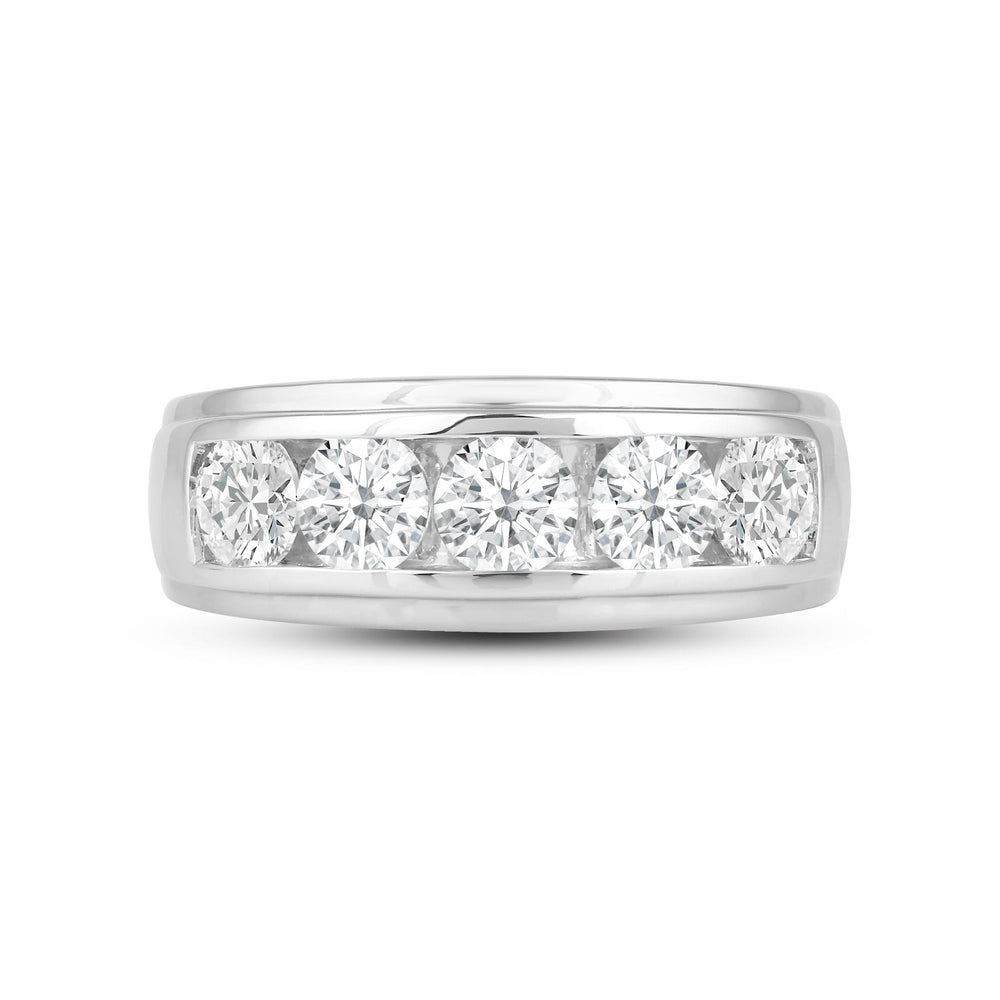 Two-Tone Channel Set 5 Stone Diamond Ring with Platinum / Lab / 2 Cut Diamond in 14KT Platinum / Lab / 2 view 1
