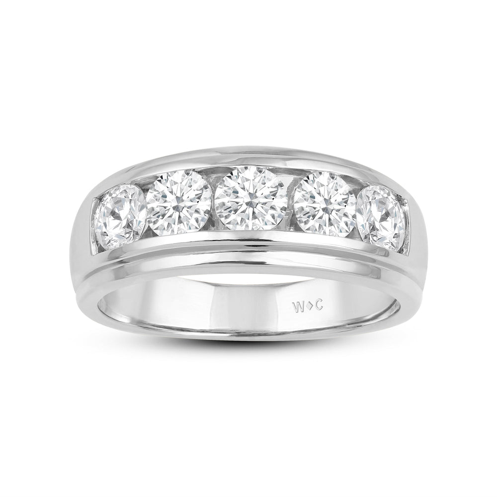 Two-Tone Channel Set 5 Stone Diamond Ring with Platinum / Lab / 2 Cut Diamond in 14KT Platinum / Lab / 2 view 2
