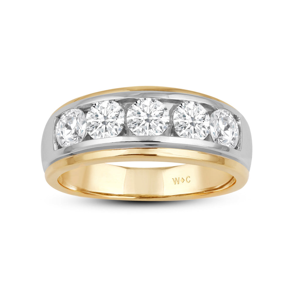 Two-Tone Channel Set 5 Stone Diamond Ring with 18KT Yellow Gold / Lab / 2 Cut Diamond in 14KT Yellow Gold / Lab / 2 view 2
