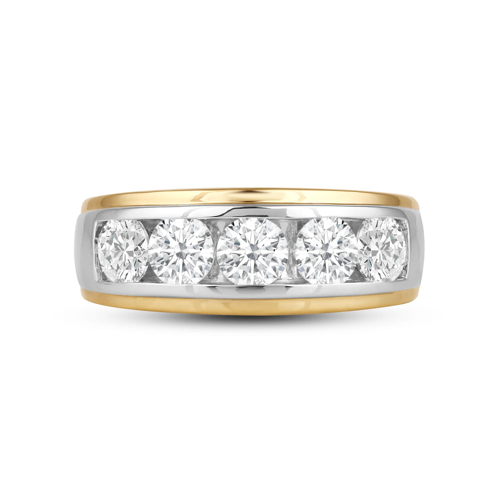 Two-Tone Channel Set 5 Stone Diamond Ring with 18KT Yellow Gold / Lab / 2 Cut Diamond in 14KT Yellow Gold / Lab / 2 view 1
