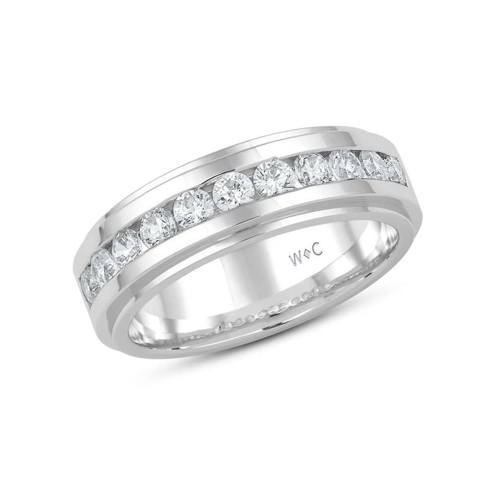 Channel Set Stepped Edge Classic Mens Band with 14KT White Gold / Lab / 1 Cut Diamond in 14KT White Gold / Lab / 1 view 3

