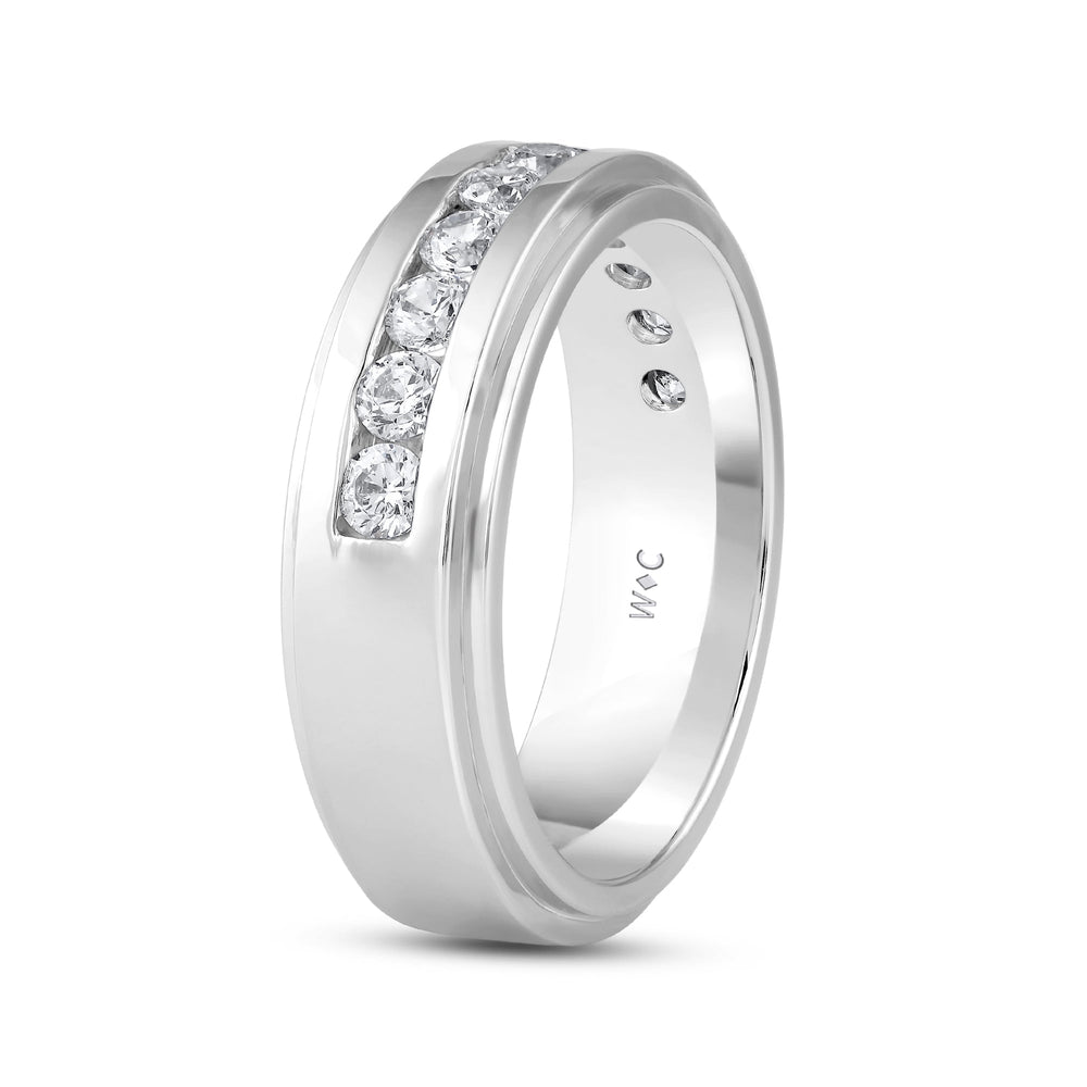 Channel Set Stepped Edge Classic Mens Band with 14KT White Gold / Lab / 1 Cut Diamond in 14KT White Gold / Lab / 1 view 4
