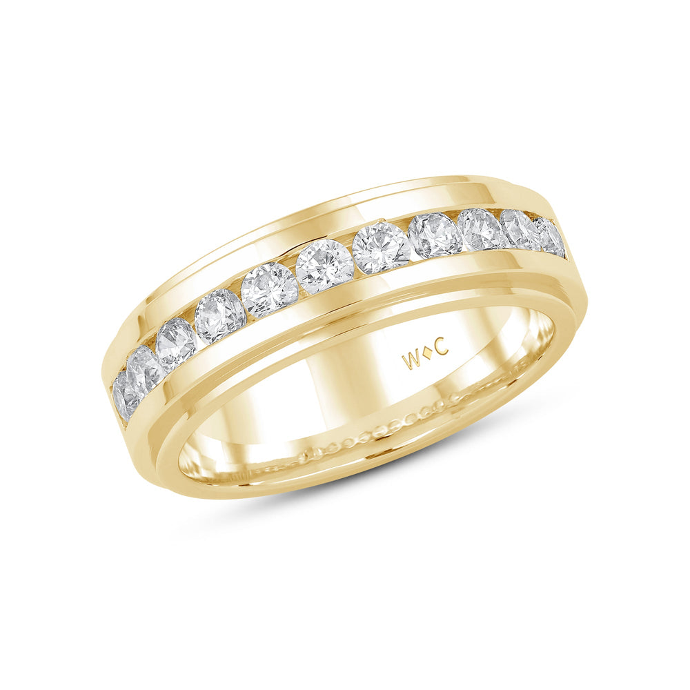 Channel Set Stepped Edge Classic Mens Band with 14KT Yellow Gold / Lab / 1 Cut Diamond in 14KT Yellow Gold / Lab / 1 view 3
