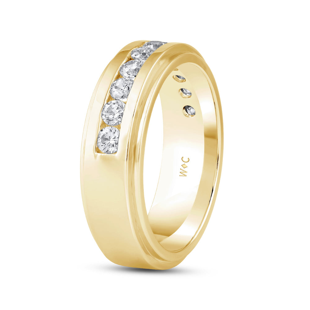 Channel Set Stepped Edge Classic Mens Band with 14KT Yellow Gold / Lab / 1 Cut Diamond in 14KT Yellow Gold / Lab / 1 view 4
