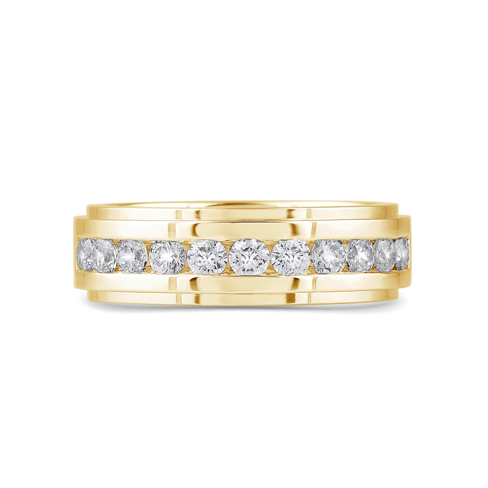 Channel Set Stepped Edge Classic Mens Band with 14KT Yellow Gold / Lab / 1 Cut Diamond in 14KT Yellow Gold / Lab / 1 view 1
