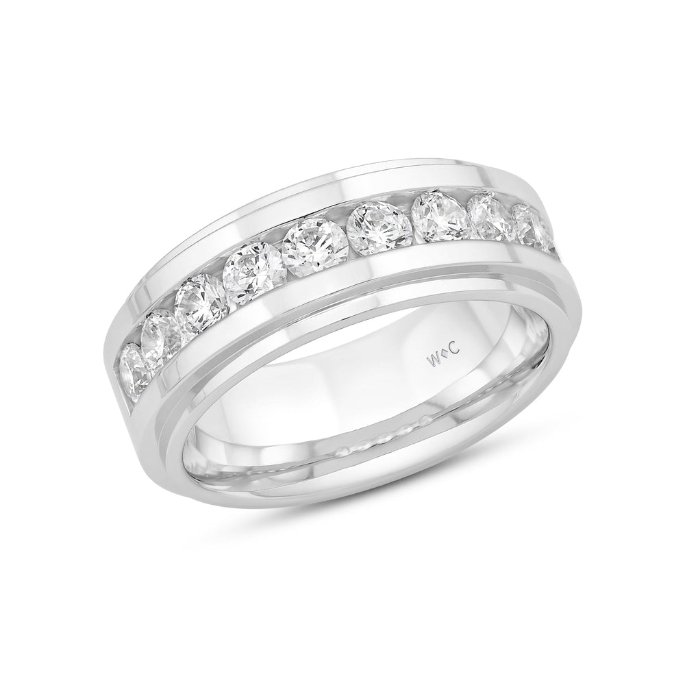 Channel Set Stepped Edge Classic Mens Band with 14KT White Gold / Lab / 2 Cut Diamond in 14KT White Gold / Lab / 2 view 3
