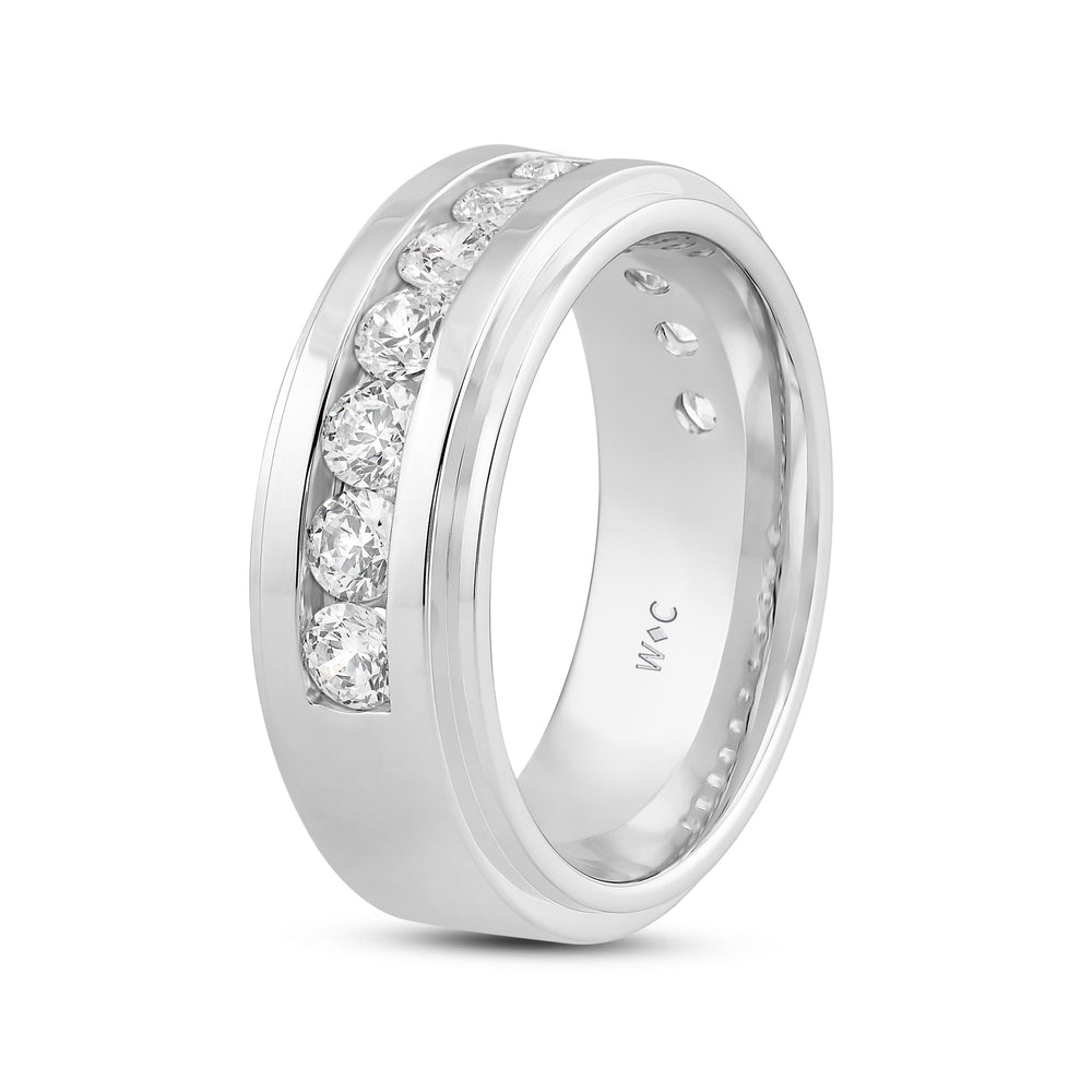 Channel Set Stepped Edge Classic Mens Band with 14KT White Gold / Lab / 2 Cut Diamond in 14KT White Gold / Lab / 2 view 4
