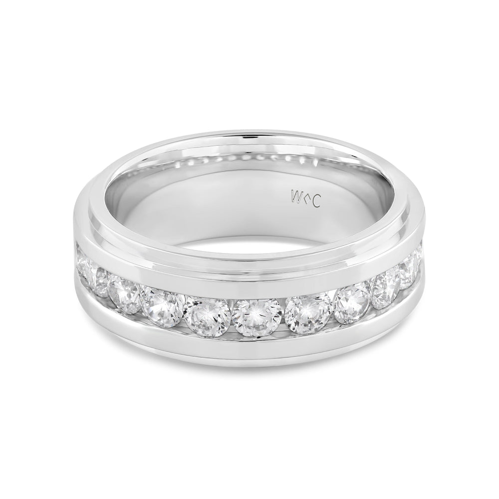 Channel Set Stepped Edge Classic Mens Band with 14KT White Gold / Lab / 2 Cut Diamond in 14KT White Gold / Lab / 2 view 1

